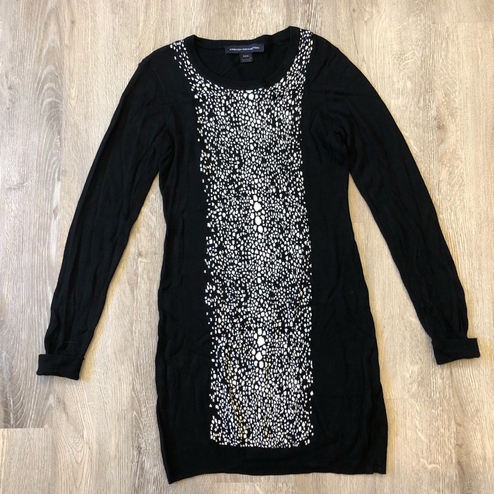 2/$20 FRENCH CONNECTION Dot Print Sweater Dress - Black/White, Size 8